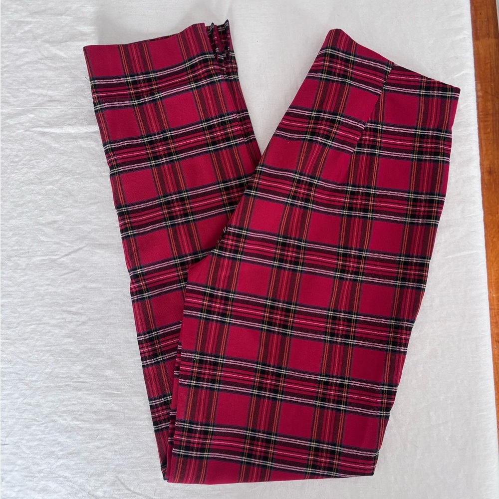 Women’s Robell Pull On Slim Fit Modell Rose Red Stewart Tartan Size 10 Pants